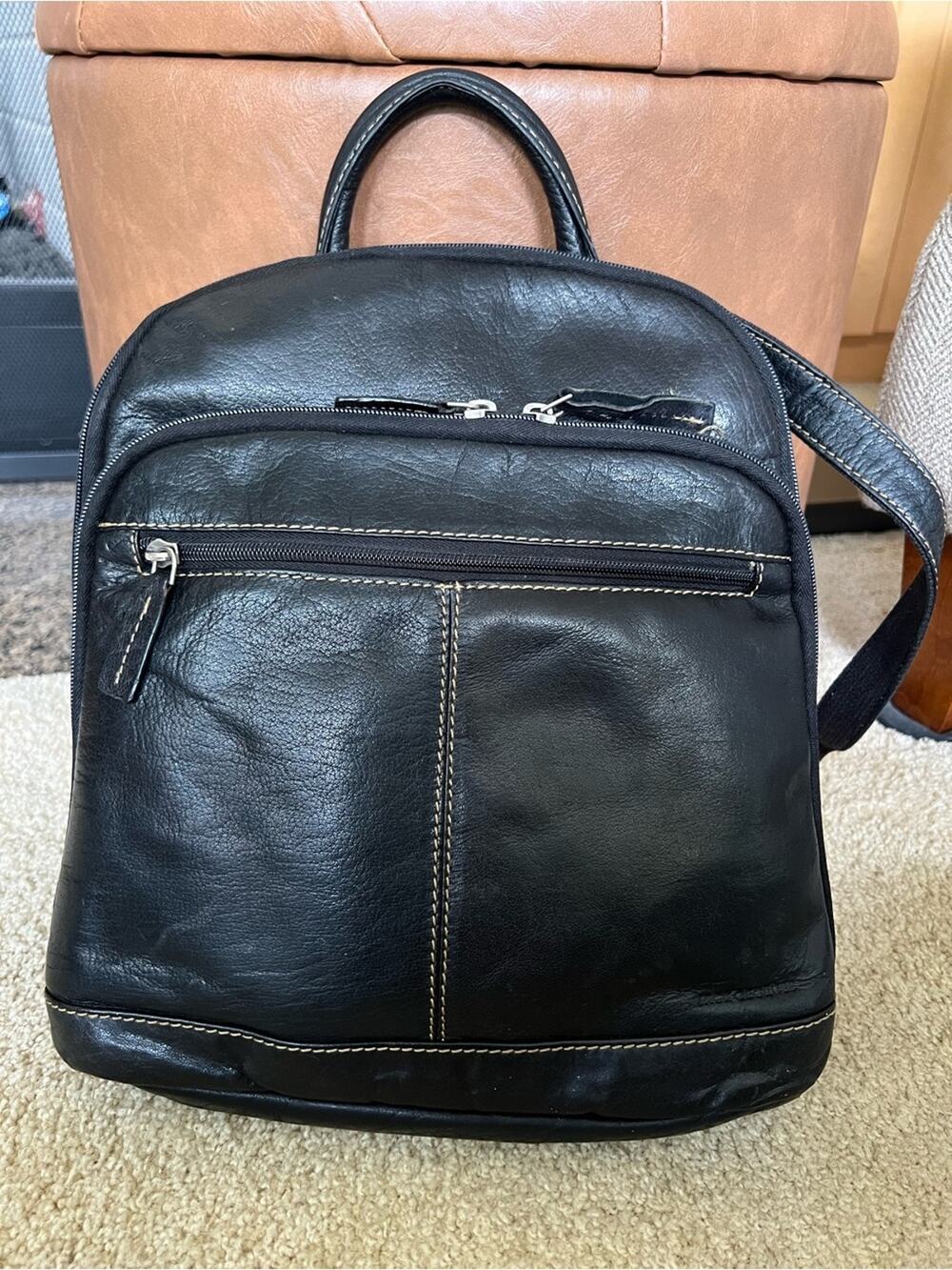 Jack Georges Voyager Black Leather Convertible Backpack Handbag Medium Clean